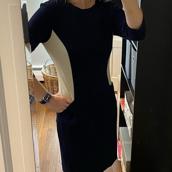 J. McLaughlin Catalyst Dress NWT Navy Cream Colorblock Pockets Size Medium - Picture 2 of 10